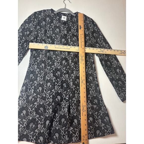 Cabi Black White Lace Print Long Button Coat Jacket Sm Longline Elegant Dressy - Picture 7 of 9